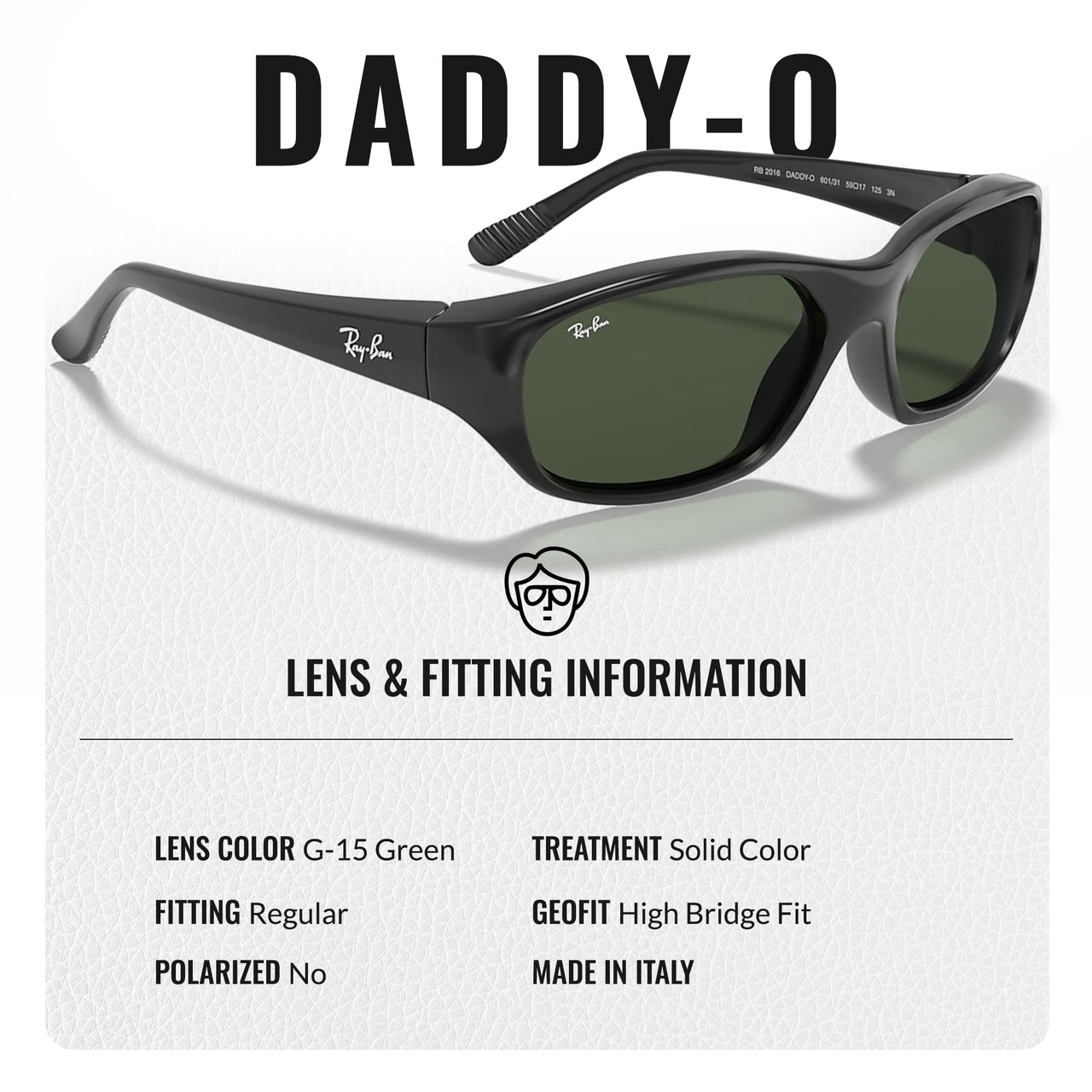 Ray-Ban RB2016 DADDY-O II Rectangle Sunglasses With Eyewear Kit Bundle - High Bridge Fit - Ideal Formal and Casual Wear Retro Sunglasses