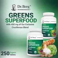 Thumbnail for Dr. Berg's Greens Superfood Cruciferous Vegetable Tablets - Vegetable Supplements for Adults w/ 11 Phytonutrient Super Greens Tablets - Energy, Immune System & Liver Veggie Tablets - 250 Tablets