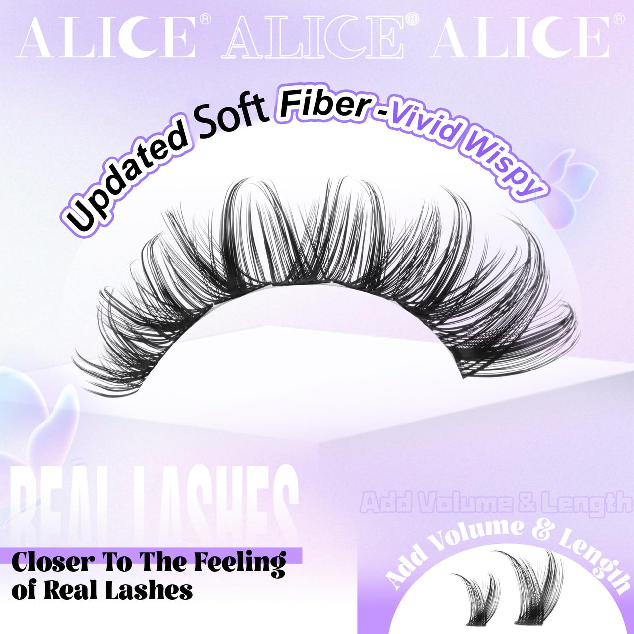 ALICE Lash Clusters Wispy Eyelash Clusters 10-18mm 168pcs Cluster Eyelash Extensions Natural Volume Lash Extensions DIY Individual Lashes Clusters with Soft Thin Band