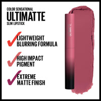 Thumbnail for MAYBELLINE Color Sensational Ultimatte Matte Lipstick, Non-Drying, Intense Color Pigment, More Mauve, Purple Mauve Pink, 1 Count