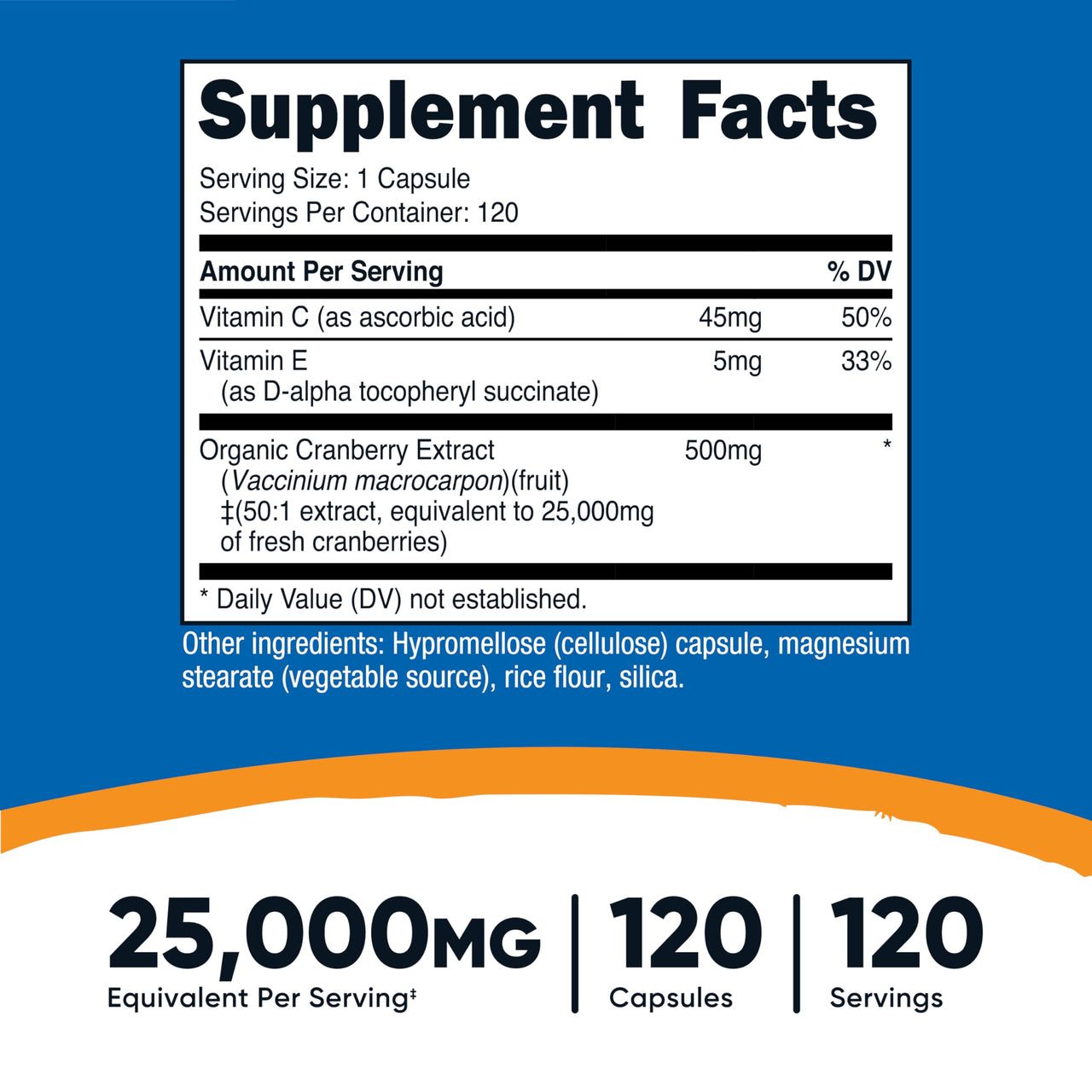Nutricost Cranberry Extract 25,000mg Equivalent from 500mg of 50:1 Extract Per Serving, 120 Capsules for 120 Servings Per Bottle - with 45 mg of Vitamin C & 5 mg of Vitamin E