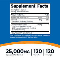 Thumbnail for Nutricost Cranberry Extract 25,000mg Equivalent from 500mg of 50:1 Extract Per Serving, 120 Capsules for 120 Servings Per Bottle - with 45 mg of Vitamin C & 5 mg of Vitamin E