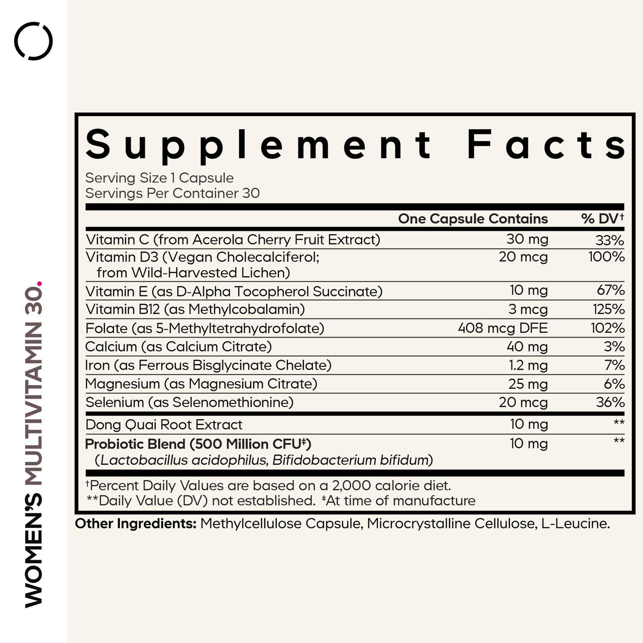 Codeage Women’s Multivitamin - Vitamins A, C, D3, E, B6, B12, Folate, Calcium, Magnesium, Iron, Dong Quai, Probiotics - 1 Capsule Per Serving - Daily Vitamin Pills for Women - Non-GMO - 30 Capsules