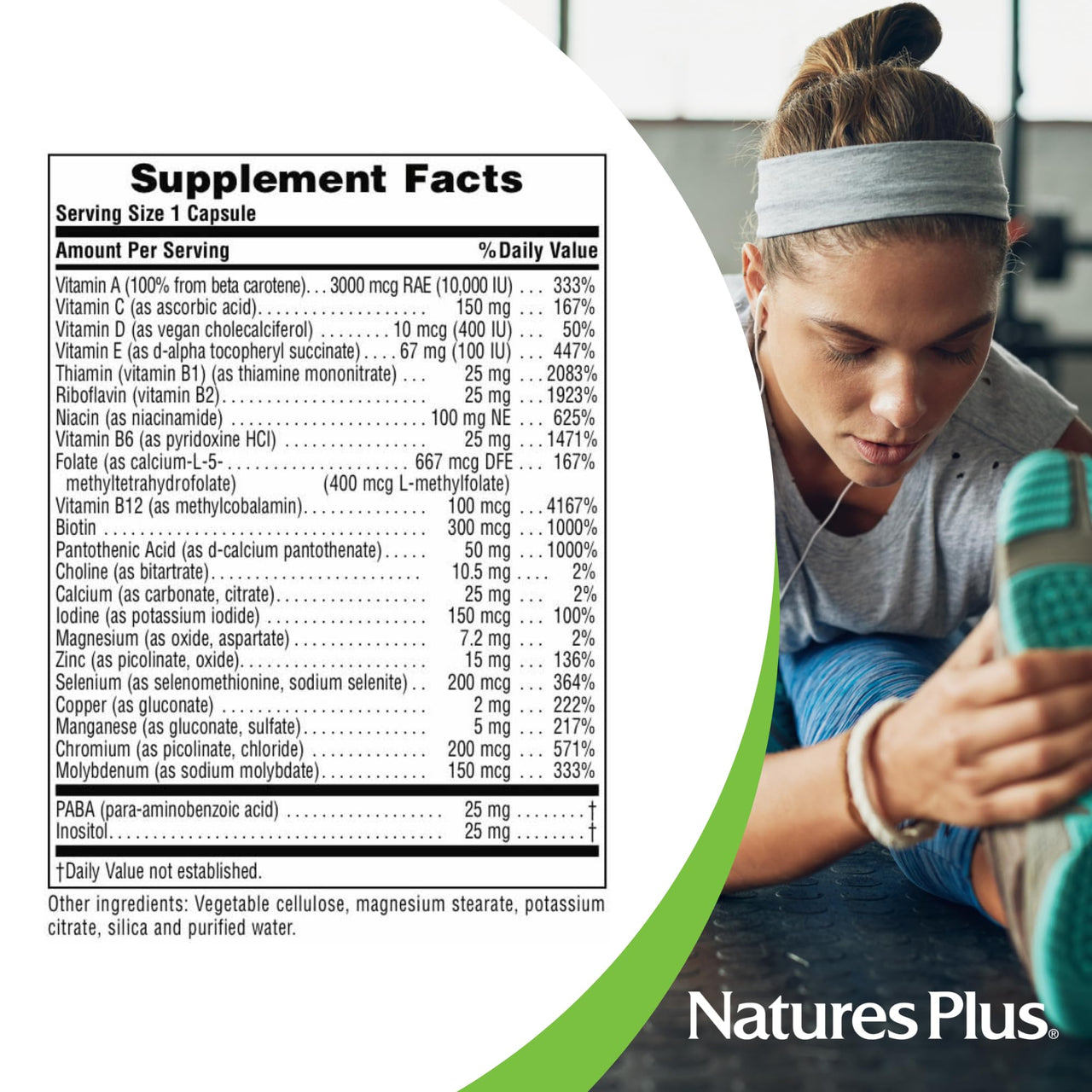 NaturesPlus Ultra One Daily Iron Free - 90 Fast-Acting Capsules - Multivitamin & Mineral with Beta Carotene - Vegan, Gluten Free - 90 Servings