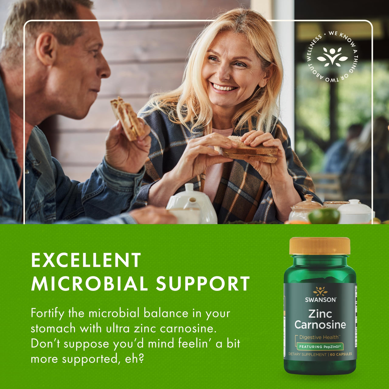 Swanson Zinc Carnosine - Supports Healthy Stomach Mucosal Lining & Microbial Balance for Digestive Health* - Contains PepzinGI - Non-GMO - 60 Capsules