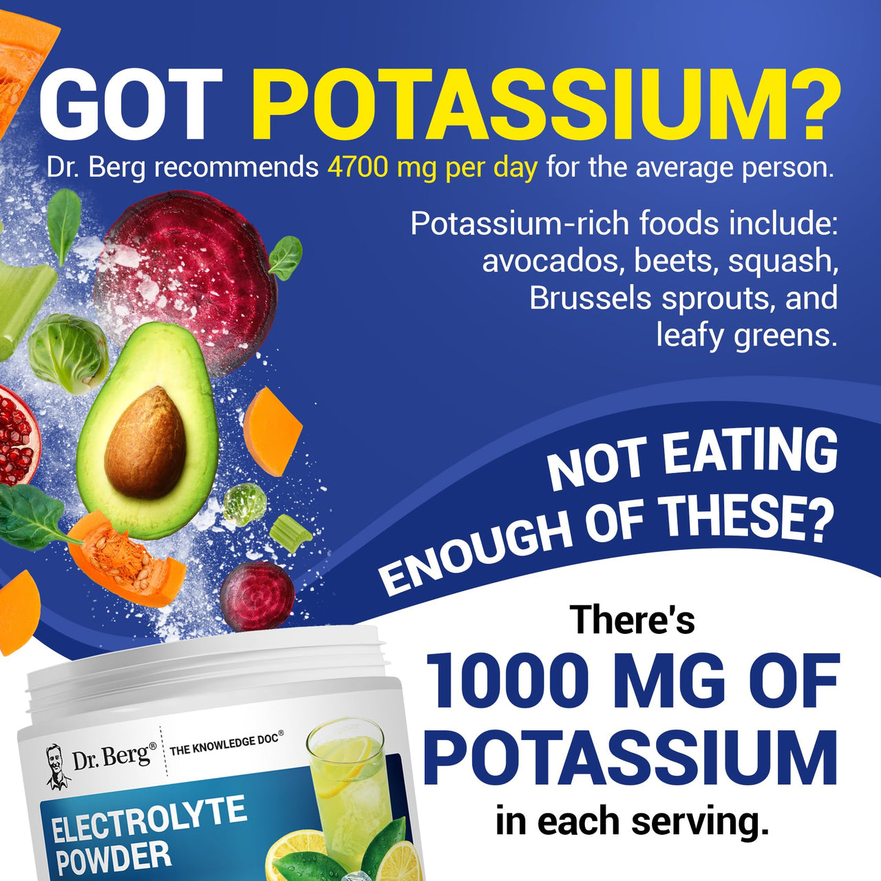 Dr. Berg Zero Sugar Hydration Keto Electrolyte Powder - Enhanced w/ 1000 mg of Potassium & Real Pink Himalayan Salt (NOT Table Salt) - Lemonade Flavor Hydration Drink Mix Supplement - 50 Servings