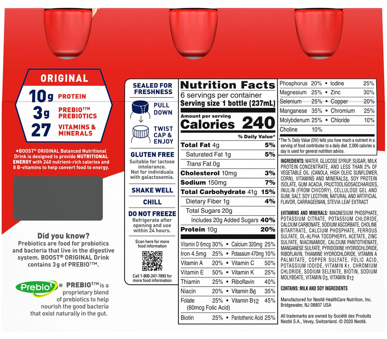 BOOST Original Balanced Nutritional Drink, Creamy Strawberry, 8 FL OZ (Pack of 6)