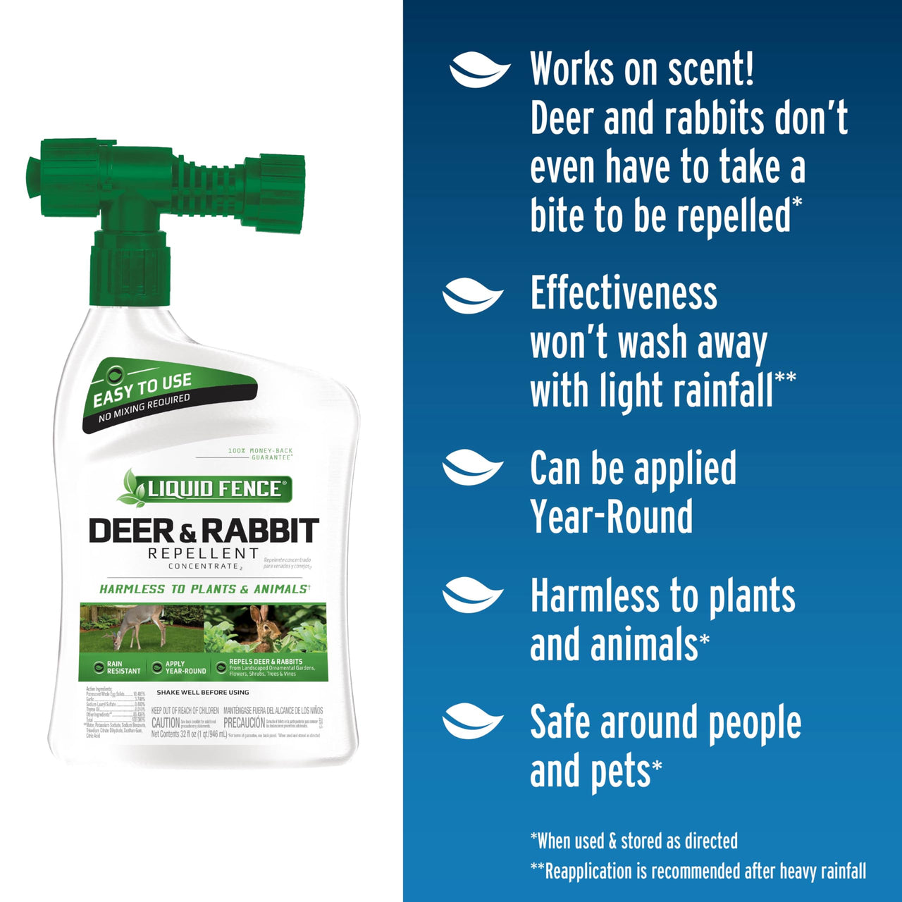 Liquid Fence Deer And Rabbit Repellent Concentrate 32 Ounces, Hose-End Sprayer