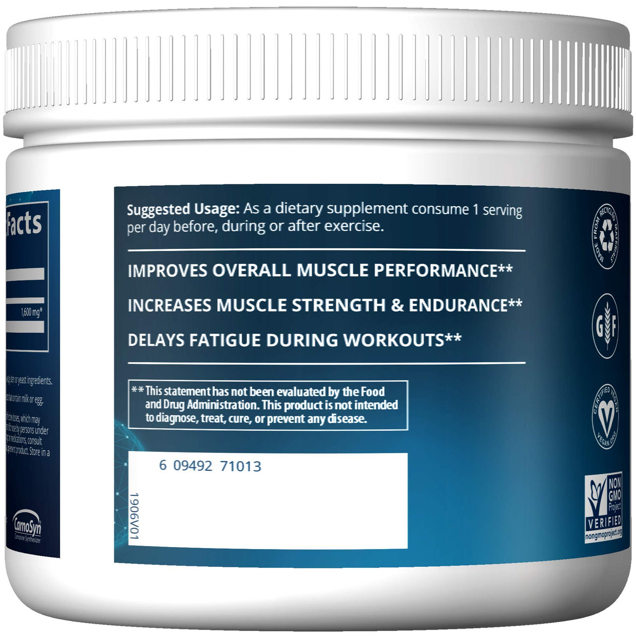 MRM Nutrition Beta-Alanine Powder - Carnosyn® Patented Beta-Alanine Supports Srength, Focus, Muscle Growth & Endurance for Women & Men, Vegan, Gluten-Free - 125 Servings