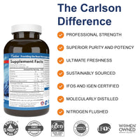 Thumbnail for Carlson Elite Omega-3 Gems, 1600 mg Omega-3 with EPA & DHA, Lemon Flavor, 240 Softgels – Wild-Caught Norwegian Fish Oil, Sustainably Sourced