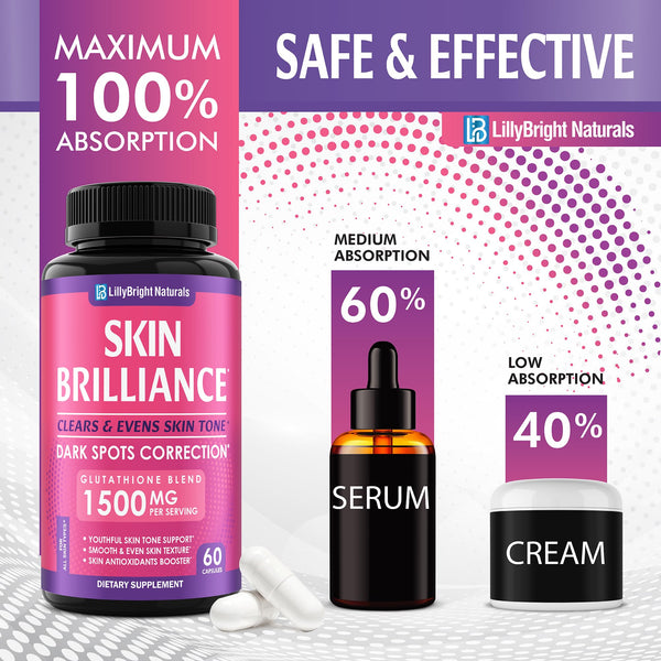 Buy Glutathione Capsules - 1,500mcg L-Glutathione Supplement with Vitamin C - Skin Tone Enhancer - Targets Dark Spots & Acne Marks - Antioxidant Supplement for Beauty & Health Support - 60 Skin Pills Online