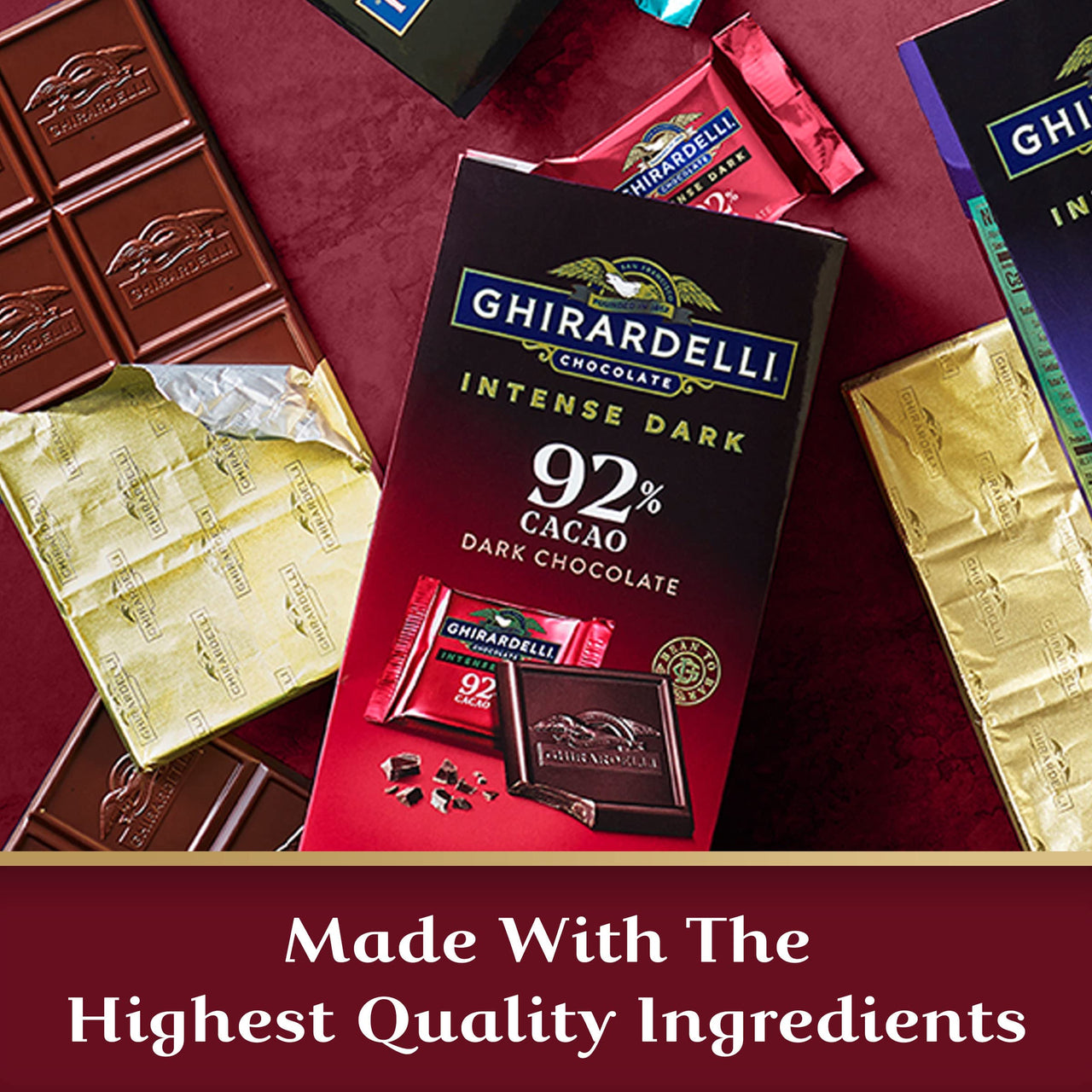 GHIRARDELLI Intense Dark Chocolate Squares, 92% Cacao, 4.1 Oz Bag (Pack of 6)