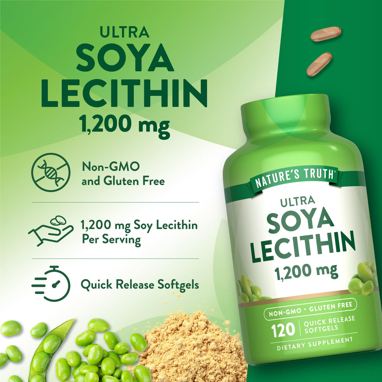 Nature's Truth Ultra Soy Lecithin 1200 mg | 120 Softgels | Non-GMO, Gluten Free Supplement