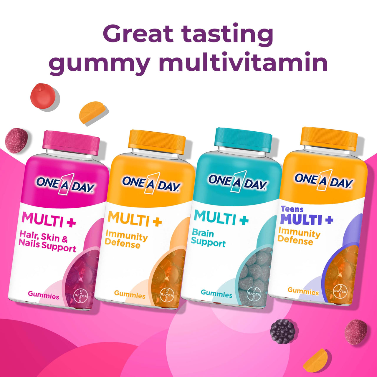 ONE A DAY Multi+ Hair, Skin & Nails, Multivitamin + Boost of Support for Healthy Hair, Skin & Nails with Biotin and Vitamins A, C, E & Zinc ,Gummy 120 Count (2 Month Supply)