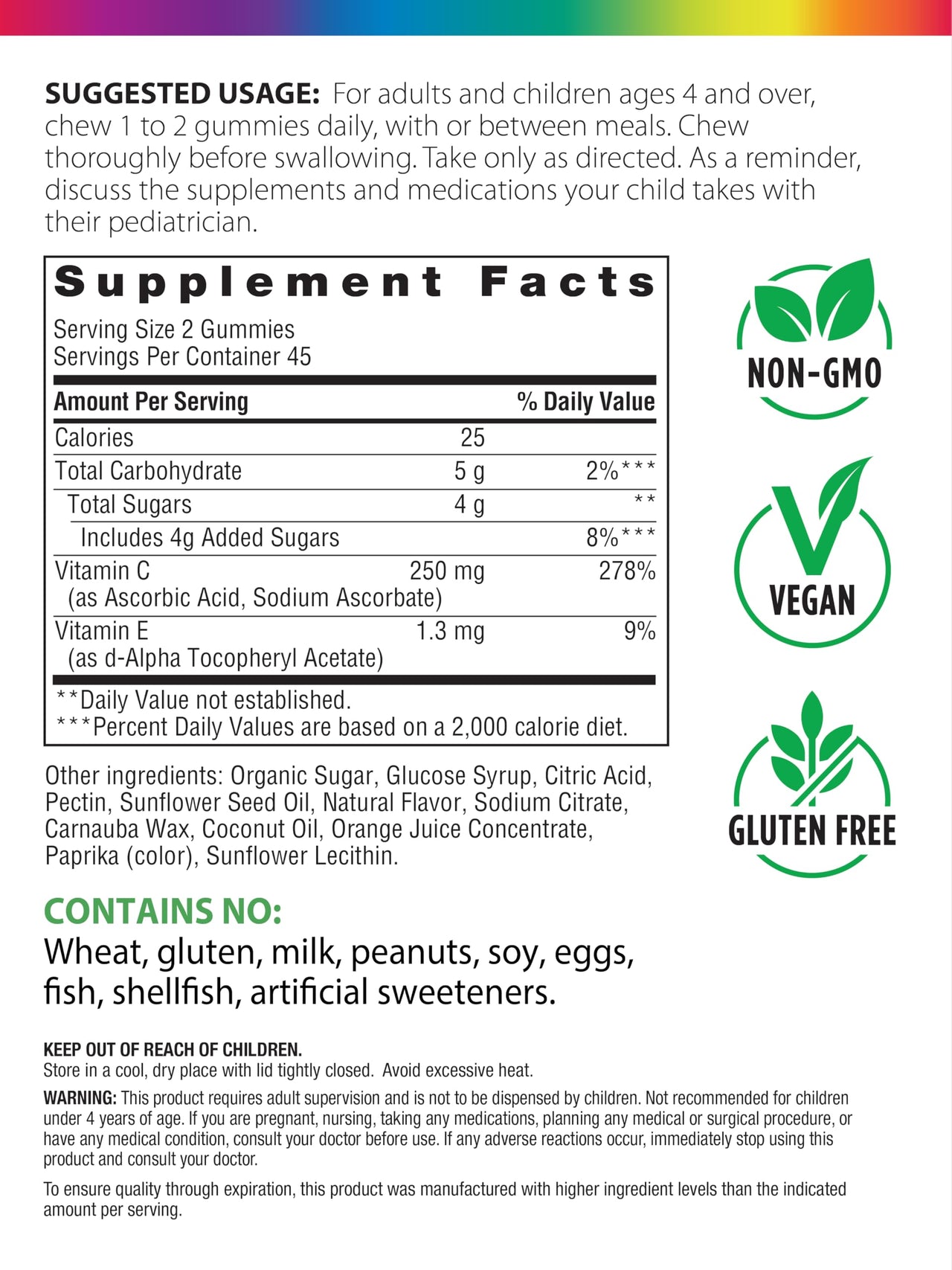 Rainbow Light Vitamin C Gummies with Vitamin E | 90 Count | Supports Immune & Antioxidant Health for Adults & Kids | Tangy Orange Flavor