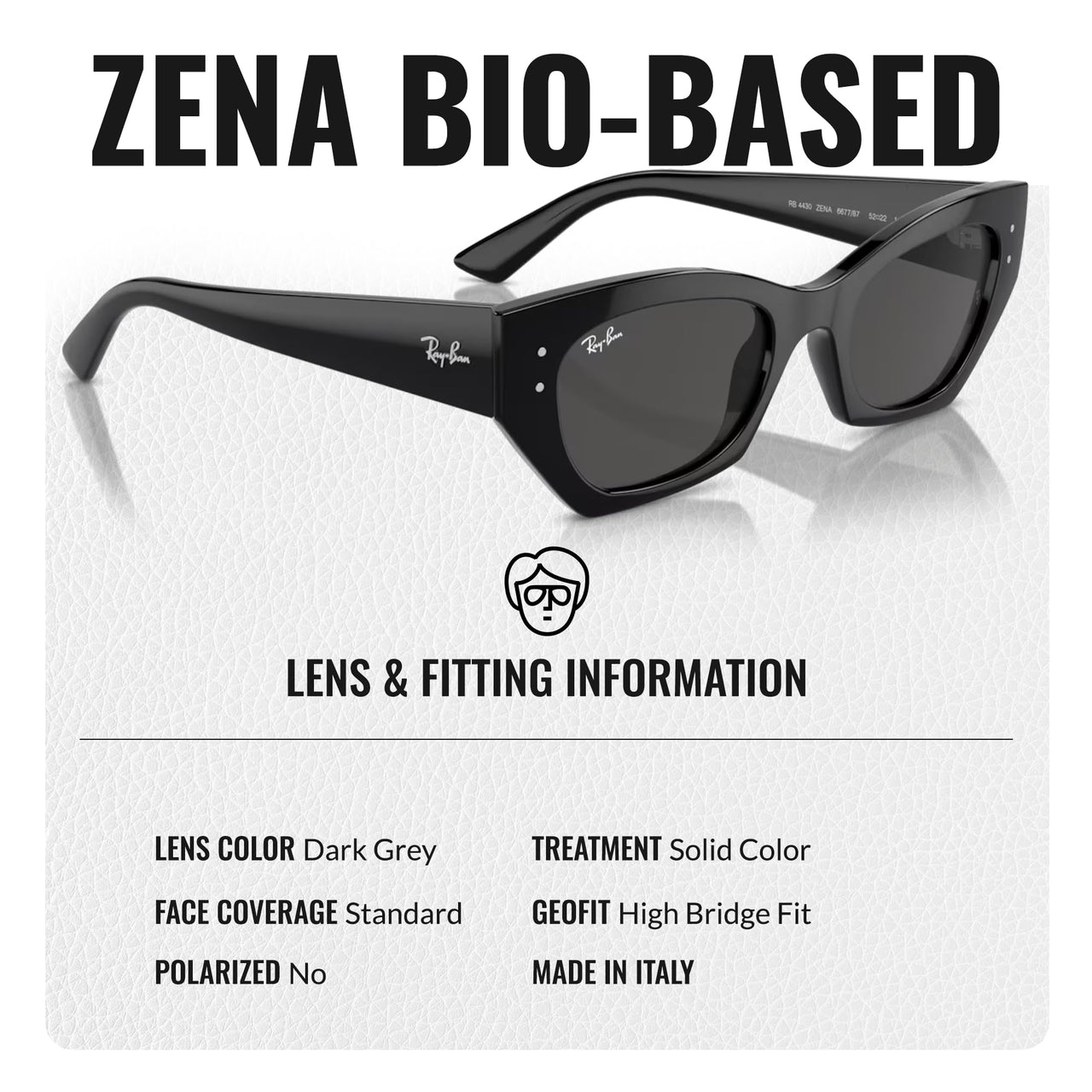 Ray-Ban RB4430 ZENA BIO-BASED Square-Round Shaped Non-Polarized Sunglasses for Men & Women – Includes Official RAYBAN Eyewear Kit – Ideal Formal & Casual Wear Sunglasses – Dark Grey Lens