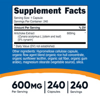 Thumbnail for Nutricost Artichoke Extract 600mg, 240 Vegetarian Capsules - Gluten Free, Non-GMO