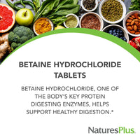 Thumbnail for NaturesPlus Betaine Hydrochloride 600 mg - 90 Tablets - Supports Protein Digestion & Stomach Acid Balance - Promotes Healthy Digestive Function - Gluten Free - 90 Servings