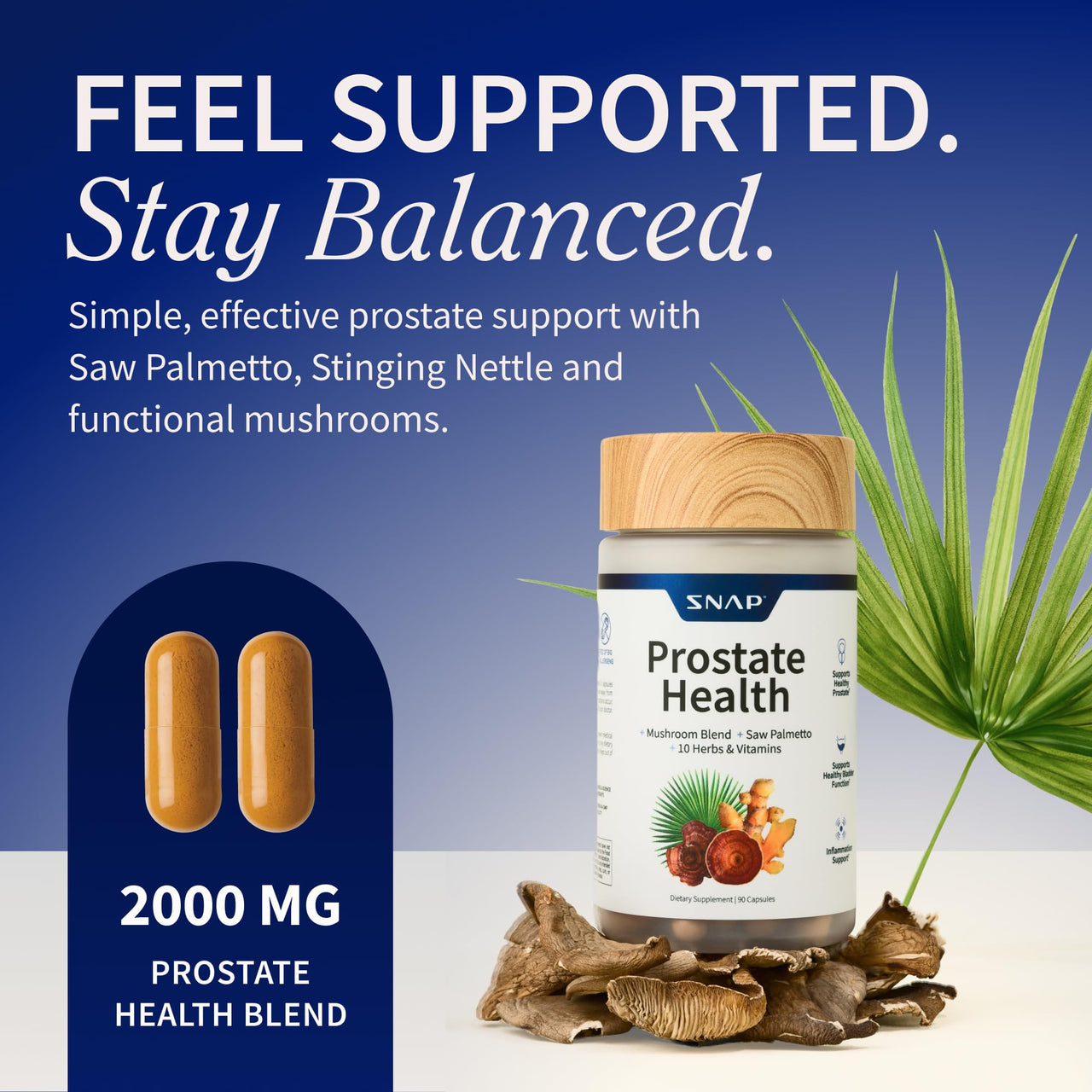 Snap Supplements Prostate Health Supplement with Nettle Root & Saw Palmetto for Men, DHT Blocker - Helps Support Male Urinary Tract and Prostate for Mens Health, 90 Vegetarian Capsules (30-Day Supply)