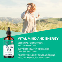 Thumbnail for Vimergy USDA Organic Liquid Vitamin B12 Supplement 2500 mcg, Methylcobalamin & Adenosylcobalamin Fast-Absorbing Energy Support, Vegan, Non-GMO B12 Vitamins for Women & Men 115 Serving (115 mL)