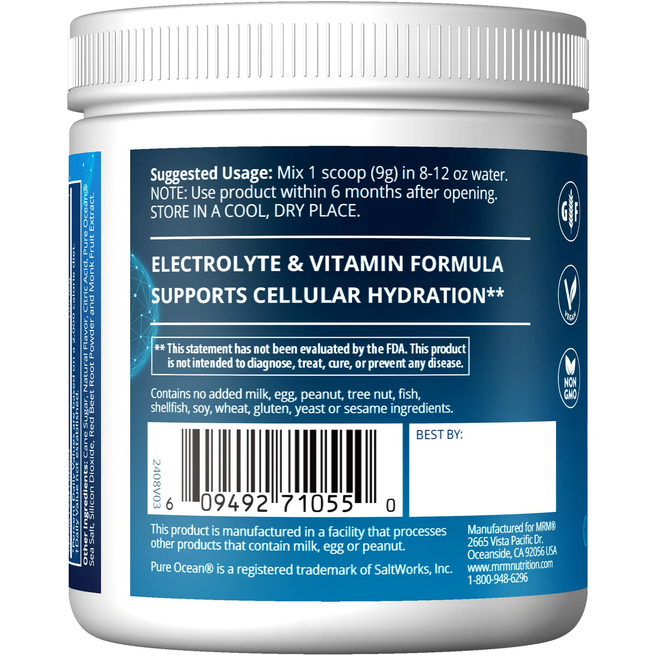MRM Nutrition Hydration+ Electrolyte Powder Drink Mix - Cellular Hydration Support with Vitamins & Electrolytes, Vegan, Gluten-Free, Electrolyte Boost for Workouts - 15 Servings, Orange Mango Flavor