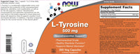 Thumbnail for Now Foods L-Tyrosine 500mg, 300 Capsules - Non GMO - Supports Mental Alertness - 500 mg Caps - Free Form Supplement