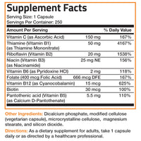 Thumbnail for Bronson Vitamin B Complex with Vitamin C - Immune Health, Energy Support & Nervous System Support - Non-GMO, 250 Vegetarian Capsules
