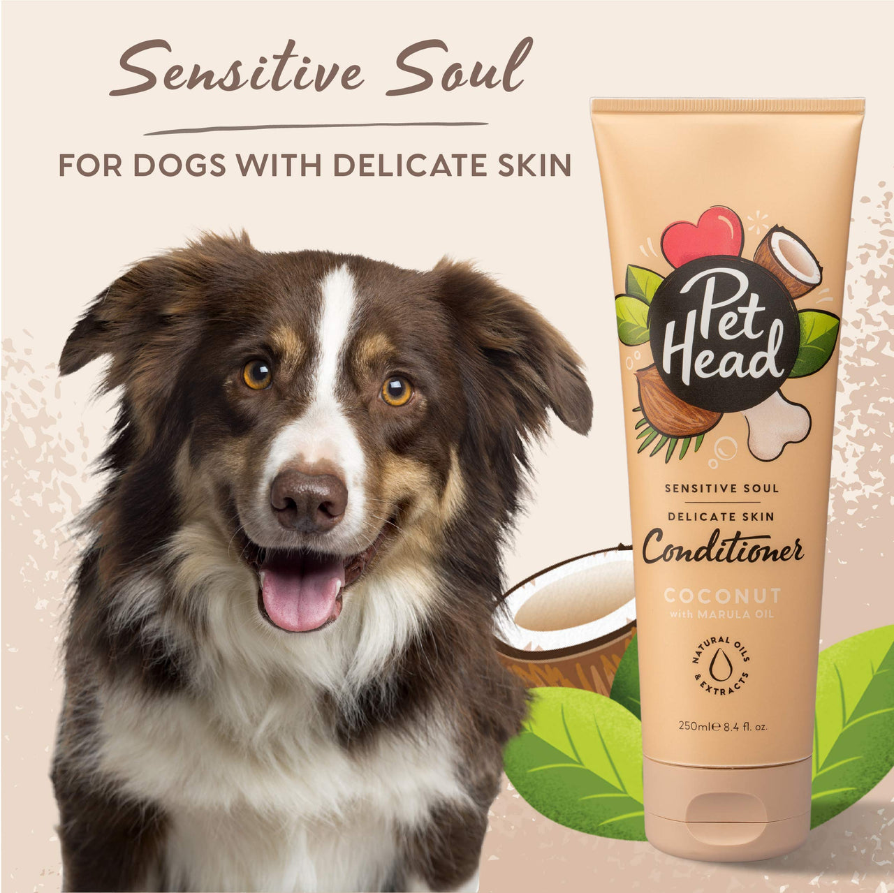 Pet Head Sensitive Soul Dog Conditioner | Coconut Scent | Conditioner for Dogs with Sensitive Skin | Professional Grooming | Vegan | pH-Neutral | Gentle Formula for Puppies | Made in USA | 8.4 fl. oz.