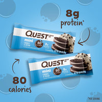 Thumbnail for Quest Nutrition Mini Cookies & Cream Protein Bars, 8g Protein, 1g Sugar, 2g Net Carbs, Gluten Free, 14 Count