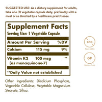 Thumbnail for Solgar Naturally Sourced Vitamin K2 (MK-7) 100 mcg - 50 Vegetable Capsules - Supports Bone Health - Whole Food Source from Natto Extract - Non-GMO, Gluten Free - 50 Total Servings