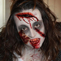 Thumbnail for FANRUI 8 Sheets Halloween Fake Scar Tattoos For Women Men Adults Kids, Fake Wound Realistic Blood Injury Cut Scratches Stitches Temporary Tattoos Stickers Chucky Makeup Kit, Scary Face Zombie Makeup Prank Masquerade Accessories