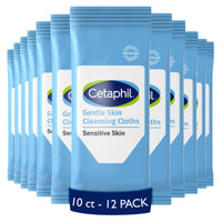 Thumbnail for Cetaphil Face And Body Wipes, Gentle Skin Cleansing Cloths, For Dry, Sensitive Skin, Flip Top Closure, Great For The Gym, Travel, In The Car, Hypoallergenic, Fragrance Free, 10 Count (Pack of 12)