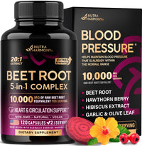 Thumbnail for Beet Root 5-in-1 Complex Capsules - Healthy Blood Pressure Support Supplement** for Heart & Circulation Support - Olive Leaf, Hawthorn Berry & Hibiscus - for Men & Women - Made in USA, 120 Capsules
