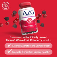 Thumbnail for AZO Cranberry Urinary Tract Health Gummies Dietary Supplement, 2 Gummies = 1 Glass of Cranberry Juice, Helps Cleanse & Protect, Natural Berrylicious Flavor, Non-GMO, 72 Gummies