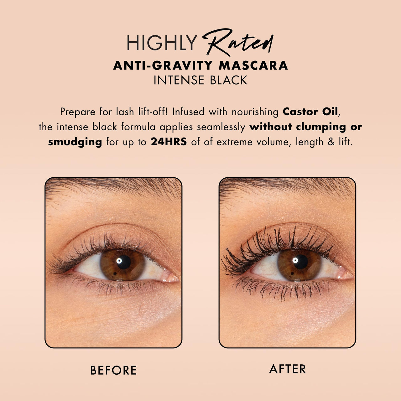 Milani Mascara Volume and Length, Highly Rated Anti-Gravity Black Shade with Castor Oil and Molded Hourglass Shaped Lash Coating Mascara Wand - 2 Pack