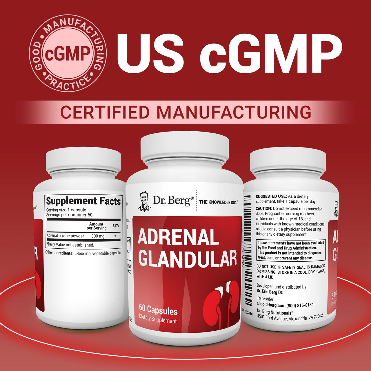 Dr. Berg Adrenal Glandular - Hormone Balance Formula That Supports Healthy Adrenal Function - Adrenal Support Supplement - 60 Capsules