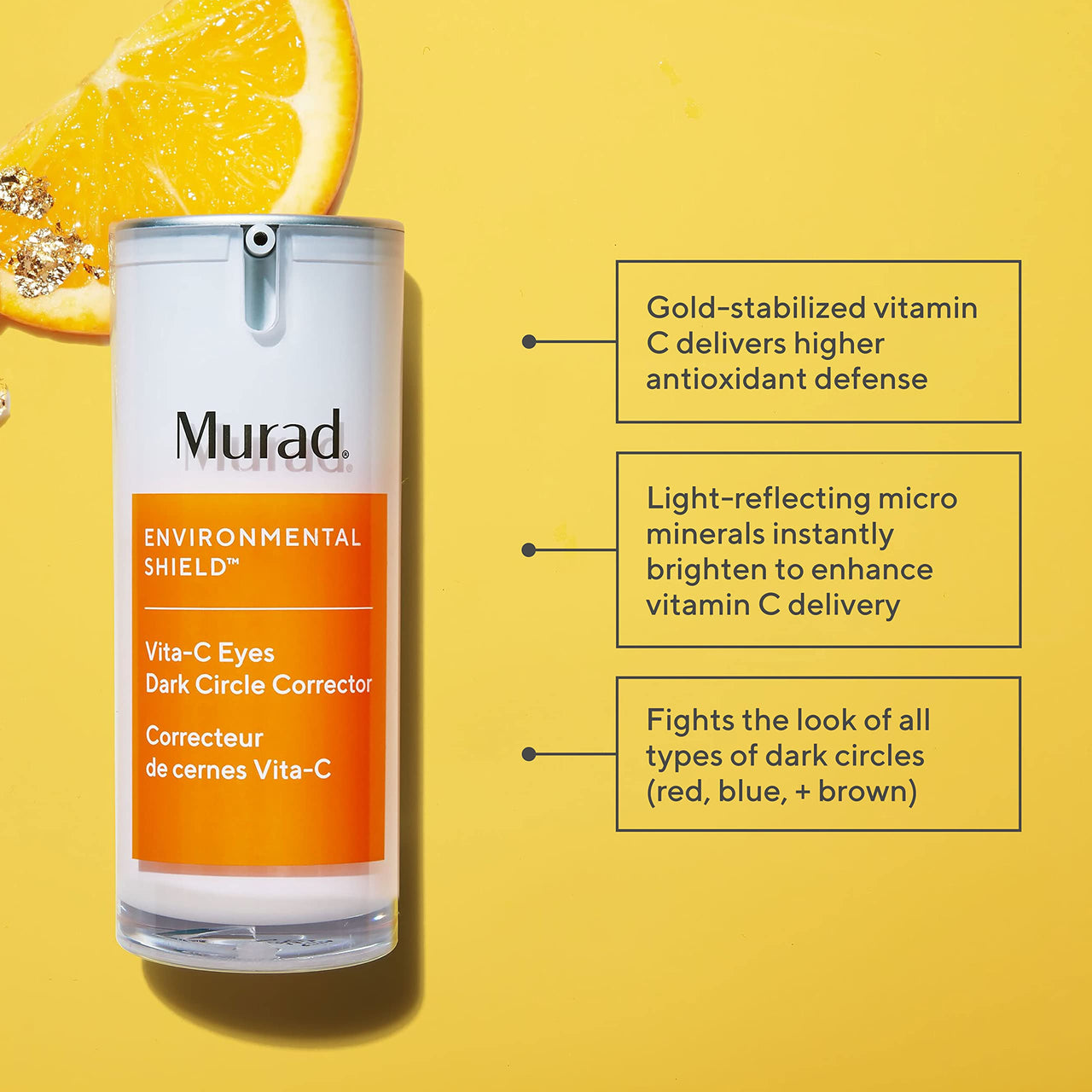 Murad Vita-C Eyes Dark Circle Corrector – Gold-Stabilized Vitamin C, Algae, and Cucumber Eye Serum for Brightening, Reducing Puffiness, and Smoothing Fine Lines – 0.5 Fl Oz