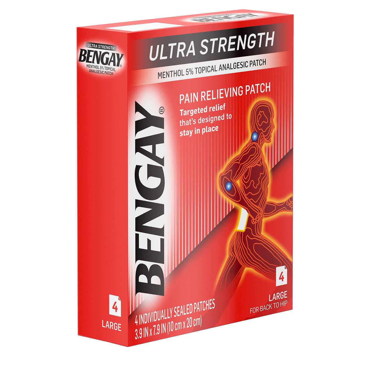 BENGAY Ultra Strength Pain Relieving Patches Large Size 4 Each (Pack of 5)