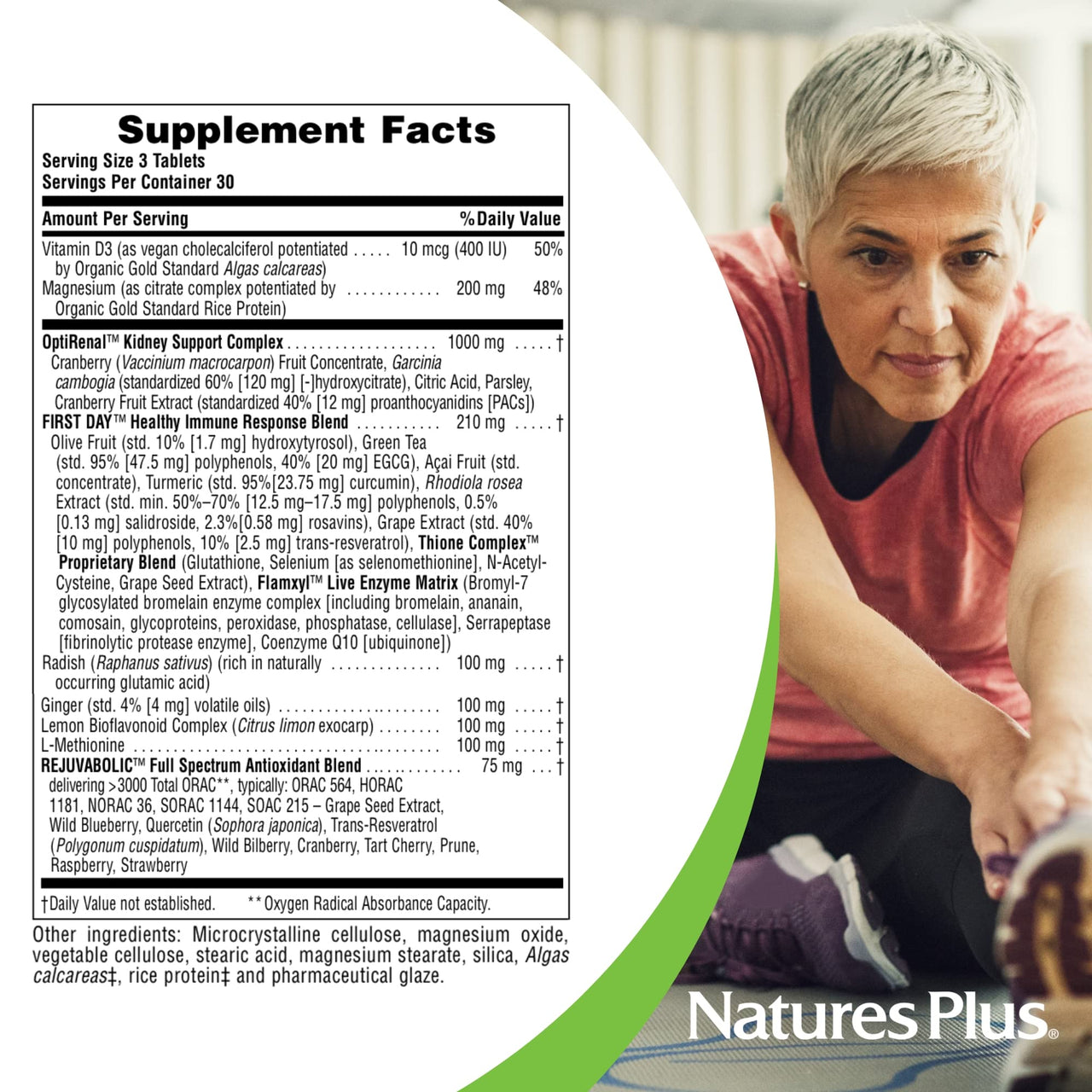 NaturesPlus AgeLoss Kidney Support - 90 Tablets - with Vitamin D3 & Magnesium - Vegetarian, Gluten Free - 30 Servings