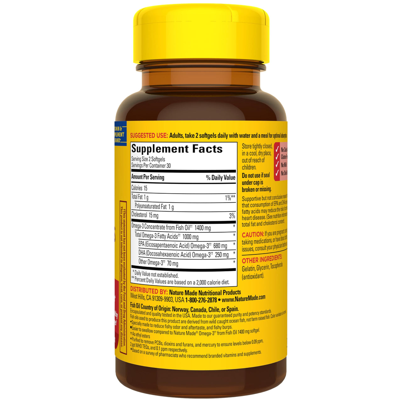 Nature Made Extra Strength Burp Less Fish Oil Omega 3 Supplements 1400 mg Minis, Omega 3 Fish Oil as Ethyl Esters for Healthy Heart Brain Eyes Support, 60 Softgels, 30 Day Supply
