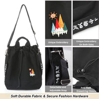 Thumbnail for Women Canvas Tote Handbags Casual Shoulder Work Bag Crossbody Bag with Sunshine Embroidery (Black)