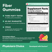 Thumbnail for Physician's CHOICE Fiber Gummies for GLP-1 Support - No Sugar Added & Vegan - Raspberry Lemon - Natural Chicory Root Prebiotic Fiber Gummy - Digestive Health & Regularity for Women & Men - 60CT
