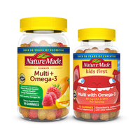 Thumbnail for Nature Made Adult & Kids Multivitamin Gummies Combo Pack, Multis with Vitamin C, Vitamin D3, B Vitamins, Zinc, Omega 3 Fish Oil & More, Two Multivitamin Bottles for Whole Family