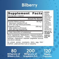 Thumbnail for Jarrow Formulas Bilberry & Grapeskin Polyphenols Capsules - 120 Count - Bilberry Supplement for Eyes - Antioxidant Supplement - For Eye Health - Vegan - Non-GMO