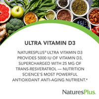 Thumbnail for NaturesPlus Vitamin D3, Extended Release - 90 Vegan Tablets - 5000 IU + 25 mg Trans-Resveratrol - Heart & Bone Health, Immune System Support, Anti-Aging - Gluten Free - 90 Servings