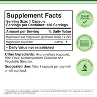 Thumbnail for Magnesium Glycinate 400mg | 180 Capsules | Sleep, Muscle, & Heart Support | Vegan, Third Party Tested, Gluten Free, Non-GMO, by Double Wood Supplements