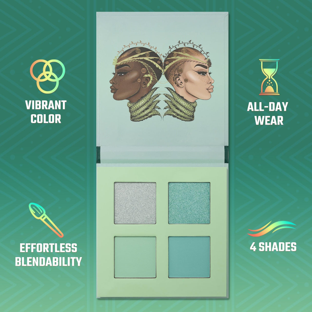 Juvia's Place Rebel Quad Mint Eyeshadow Palette - Shades of 4, Professional Eye Makeup, Pigmented Makeup Palette for Eye Color & Shine, Pressed Eyeshadow Cosmetics