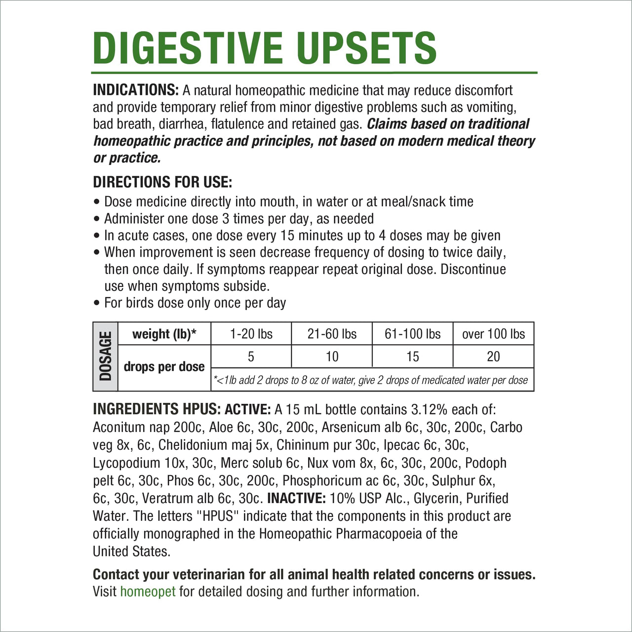 HomeoPet Digestive Upsets, Safe, Gentle, and Natural Cat and Dog Digestive Support, 15 Milliliters