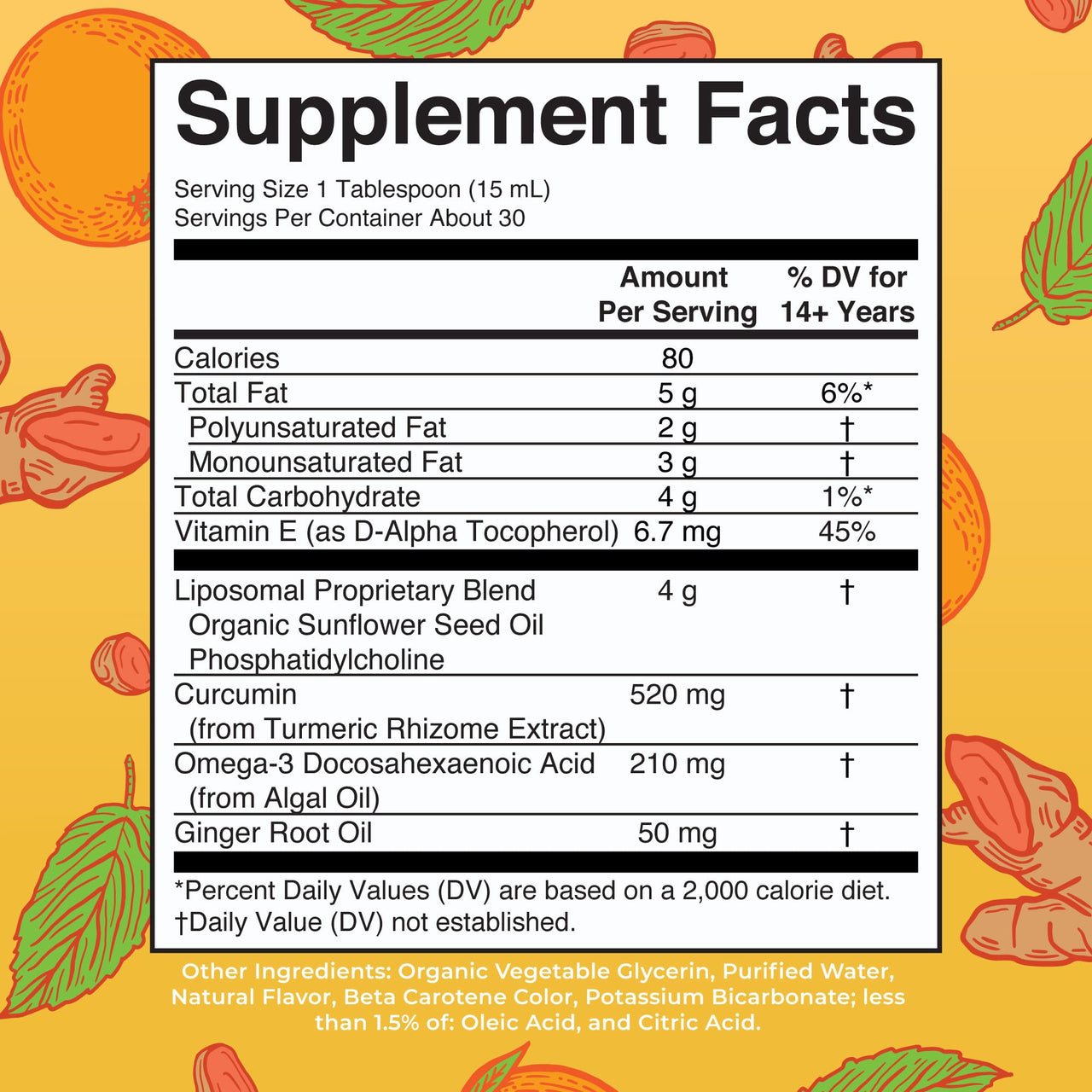 MaryRuth Organics | Liposomal Turmeric & DHA | Curcumin | Ginger Root Oil | Algal DHA & Vitamin E | Cognitive Function | Mood Support | Joint Health | Liquid Supplement | 15.22 oz