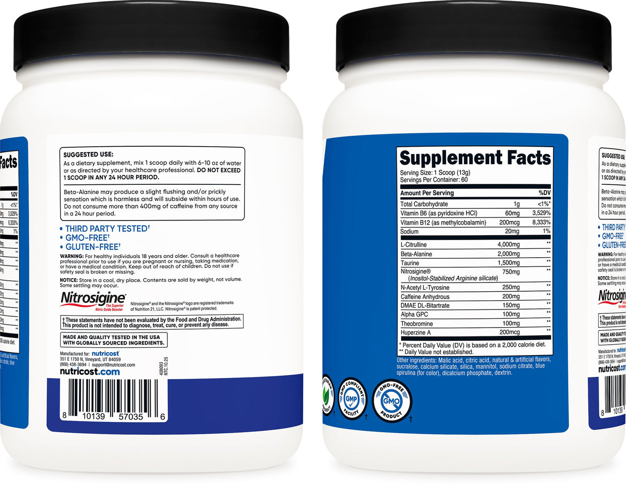 Nutricost Pre-Workout Complex Powder (60 Servings, Blue Raspberry) - Pre-Workout Supplement with Beta-Alanine, Taurine & Amino Acids